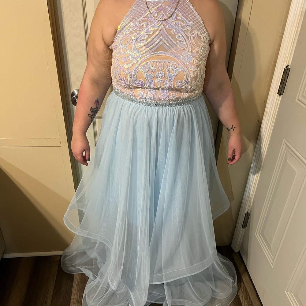 Light Blue Halter Neck Dress